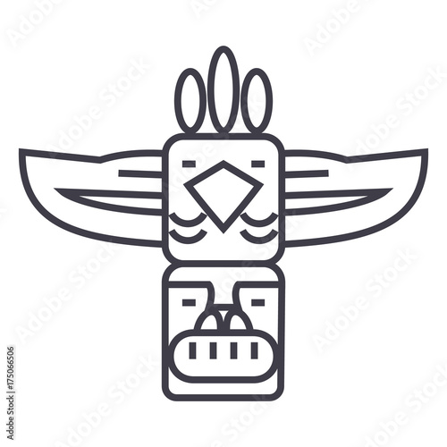 totem,native american vector line icon, sign, illustration on white background, editable strokes