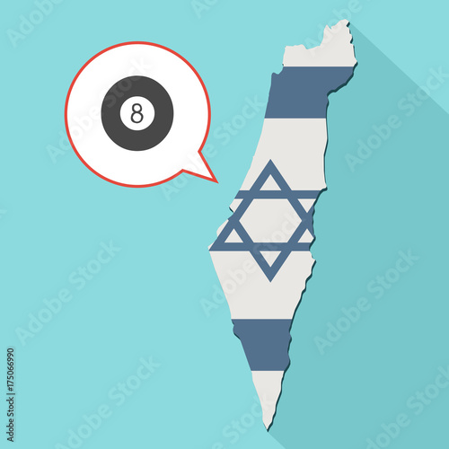 Animation of a long shadow Israel map with its flag and a comic balloon with a eight pool ballball photo