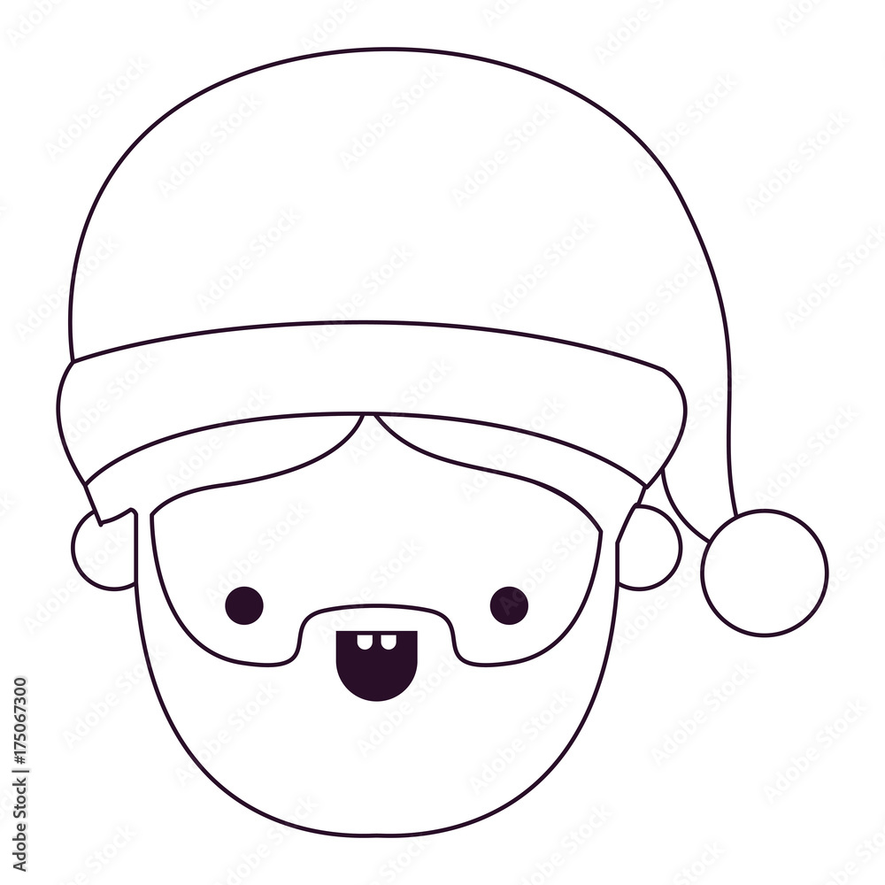 santa claus man kawaii face happiness with open mouth expression silhouette on white background