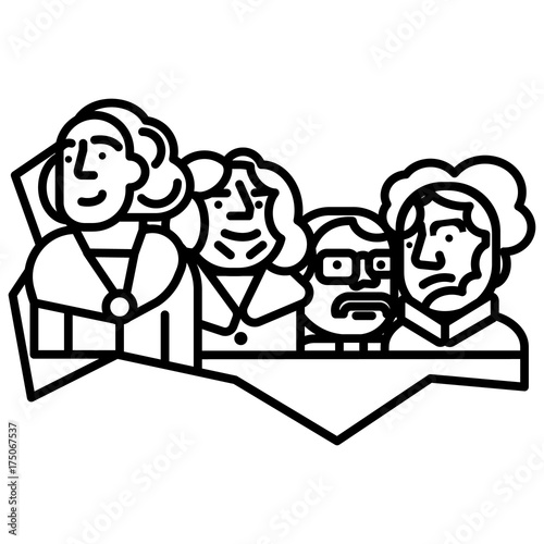 usa presidents,mount rushmore vector line icon, sign, illustration on white background, editable strokes