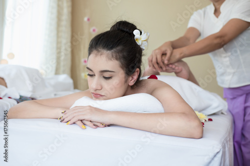 Beautiful woman lying in bed.