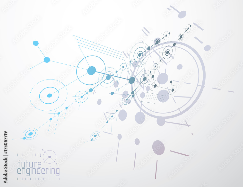Technical plan, abstract engineering draft for use in graphic and web design. Vector drawing of industrial system created with lines and circles. Technical plan, abstract engineering draft for use in graphic and web design. Vector drawing of industrial system created with lines and circles.