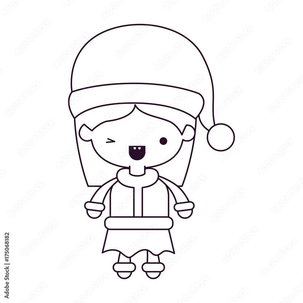 santa claus woman cartoon full body face with wink eye and happiness expression silhouette on white background santa claus woman cartoon full body face with wink eye and happiness expression silhouette on white background