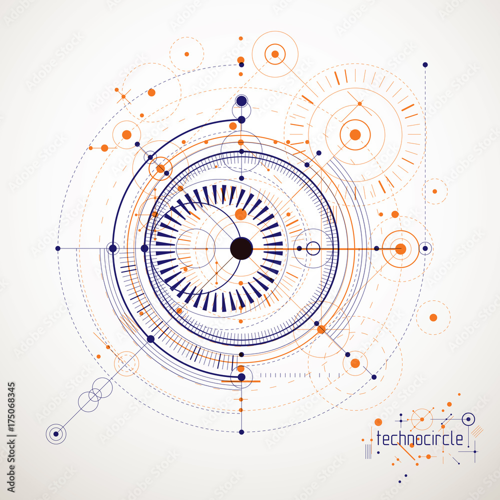 Technical plan, abstract engineering draft for use in graphic and web design. Vector drawing of industrial system created with lines and circles. Technical plan, abstract engineering draft for use in graphic and web design. Vector drawing of industrial system created with lines and circles.
