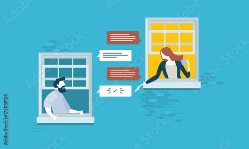 Communication. Flat design concept for online communication, social media, forum, networking. Vector illustration concept for web banner and material.