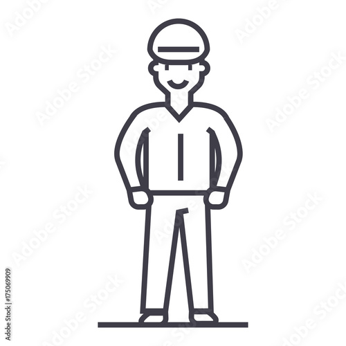 worker vector line icon, sign, illustration on white background, editable strokes