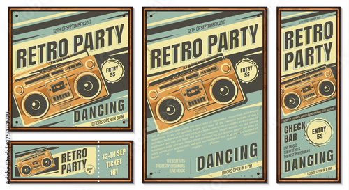 Vintage banner, retro party.