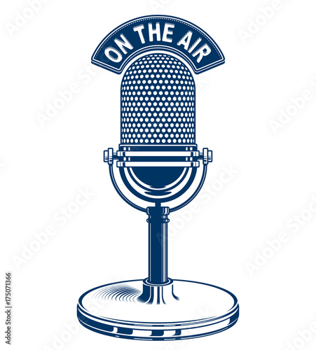 Retro studio microphone vector illustration. Radio broadcasting concept. On the air.