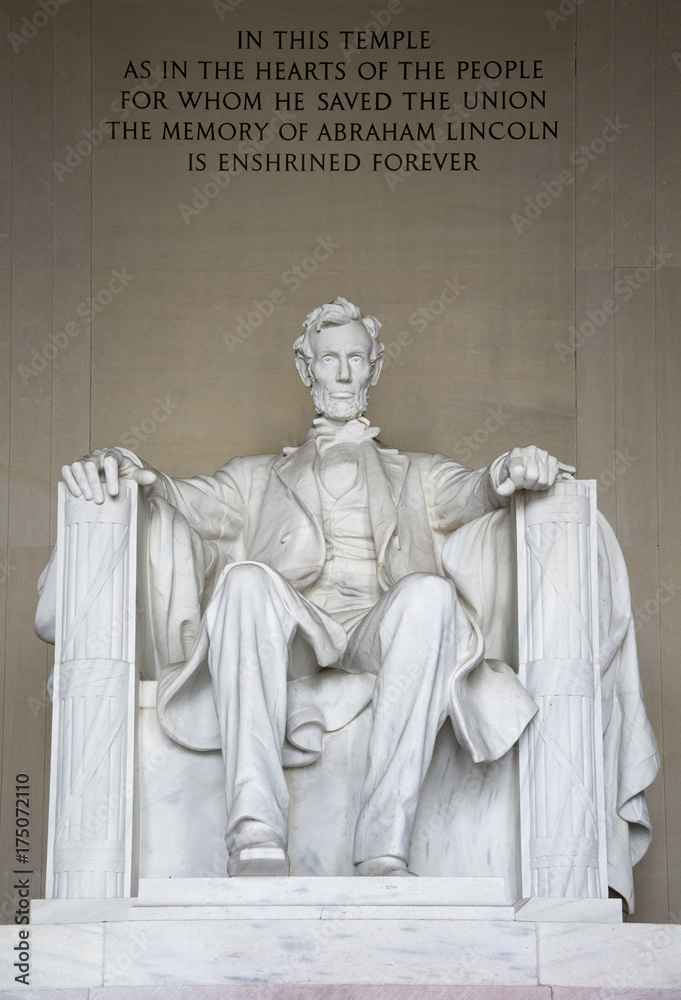 Iconic statue of Abraham Lincoln, sculpted by Daniel Chester French,