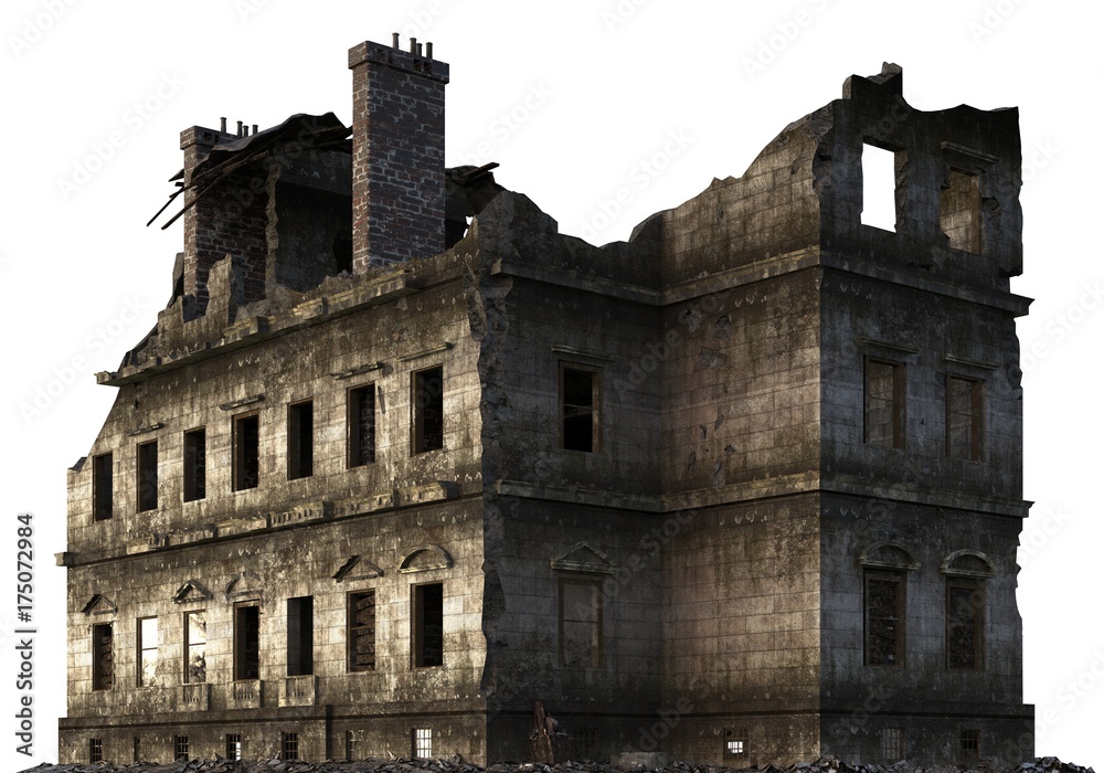 Ruined Building Isolated On White 3D Illustration Ruined Building Isolated On White 3D Illustration