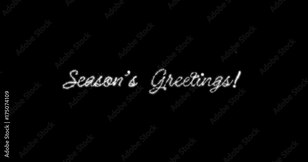 Season's greetings message in english,german,french multi language with copy or logo type space on black background.Compositable in screen or add blending holiday card overlay seamles loop 4k video
