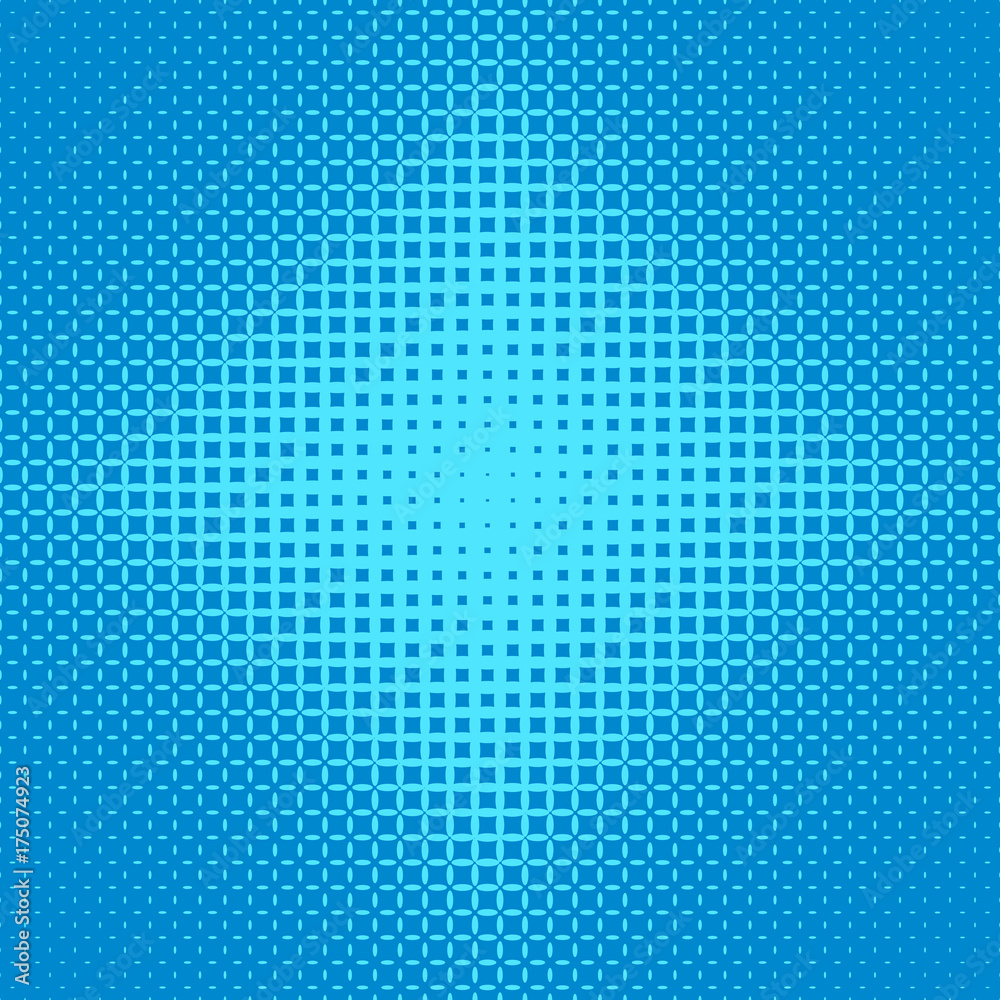 Blue abstract symmetrical halftone ellipse grid pattern background - vector design from ellipses