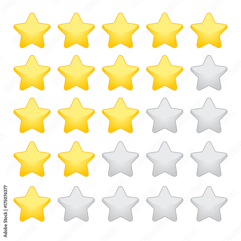 gold rating stars on white background