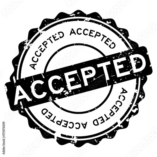 Grunge black accepted round rubber seal stamp on white background