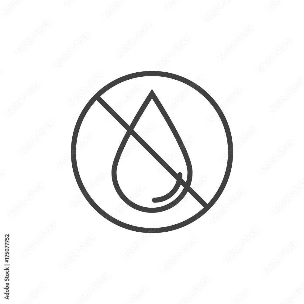 No water drop line icon, outline vector sign, linear style pictogram isolated on white. Water drop forbidden symbol, logo illustration. Editable stroke No water drop line icon, outline vector sign, linear style pictogram isolated on white. Water drop forbidden symbol, logo illustration. Editable stroke