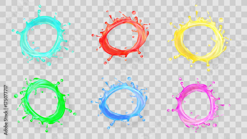 Realistic Round Splashes Of Fruit juice Or Paint Set