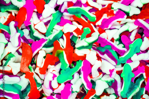 colordul jelly whale candies as background photo