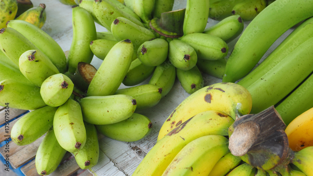 Pisang Awak and Cavendish banana on sale at street shop in  Thailand