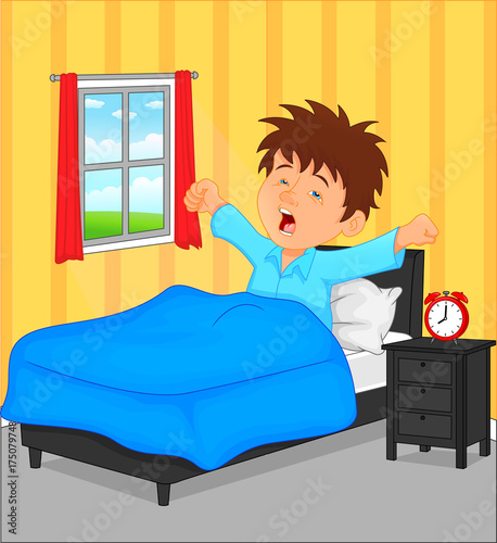 little boy wake up in the morning