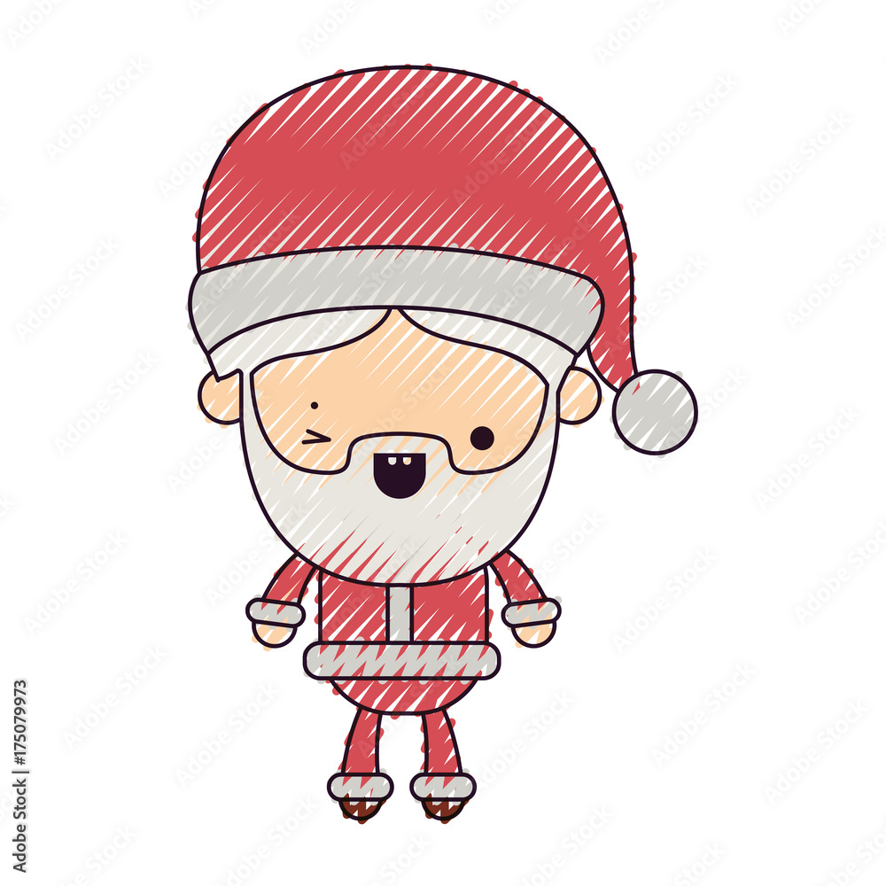 santa claus cartoon full body wink eye expression on color crayon silhouette on white background santa claus cartoon full body wink eye expression on color crayon silhouette on white background