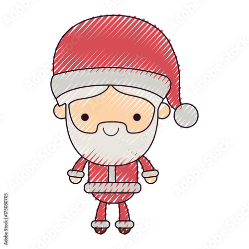 santa claus cartoon full body smiling expression on color crayon silhouette on white background © grgroup