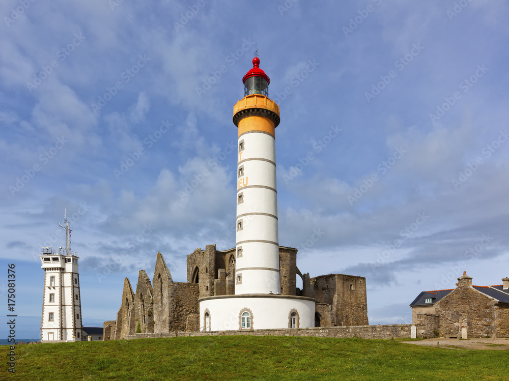 Lighthouse of Saint-Mathieu with ruins of abbey and semaphore tower