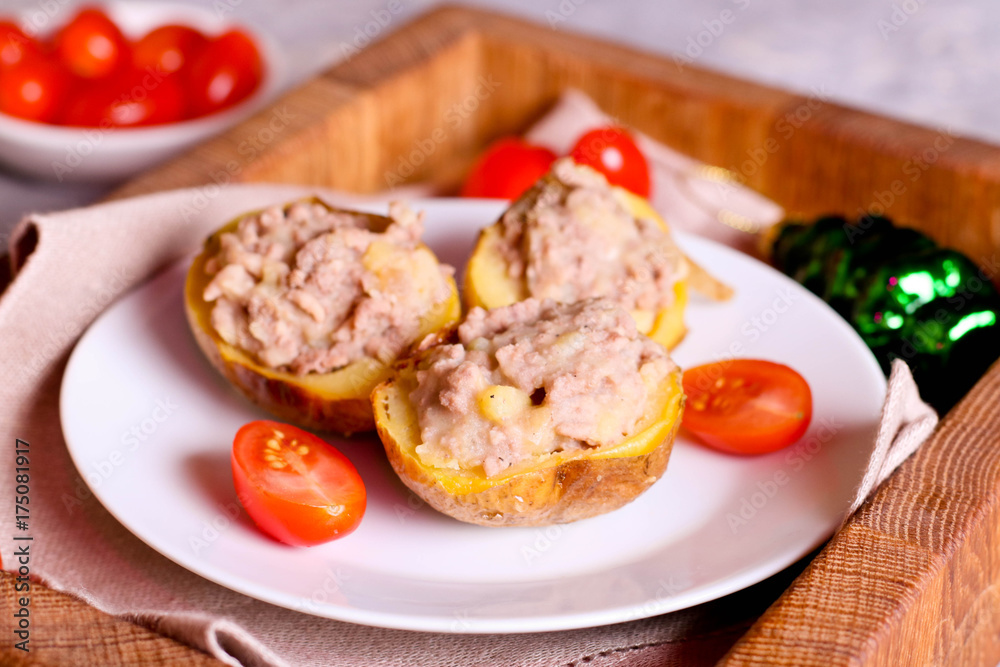 Homemade potato skins with minced meat Homemade potato skins with minced meat