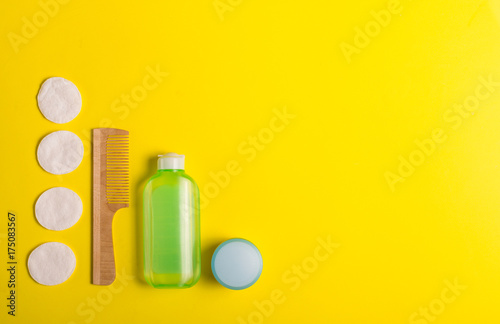 Cosmetics on a yellow background