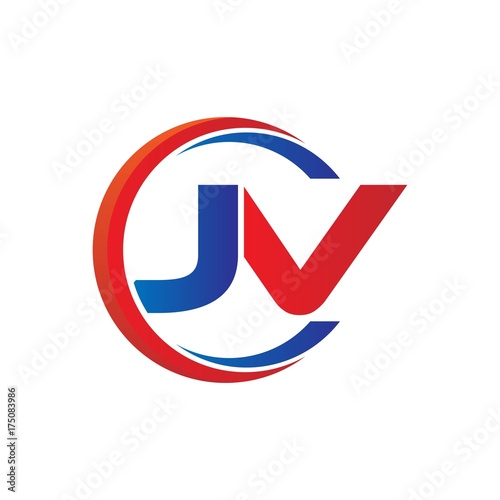 jv logo vector modern initial swoosh circle blue and red