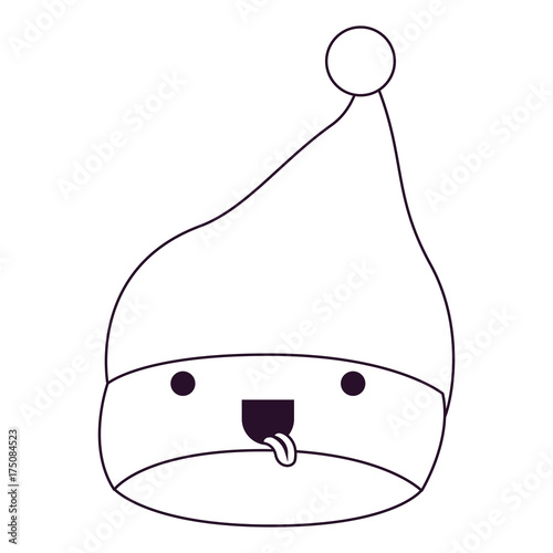 kawaii christmas hat santa claus with tongue out expression silhouette on white background