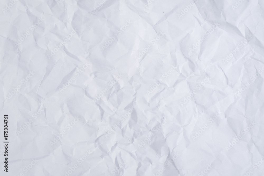 Abstract white creased paper texture background. White crumpled