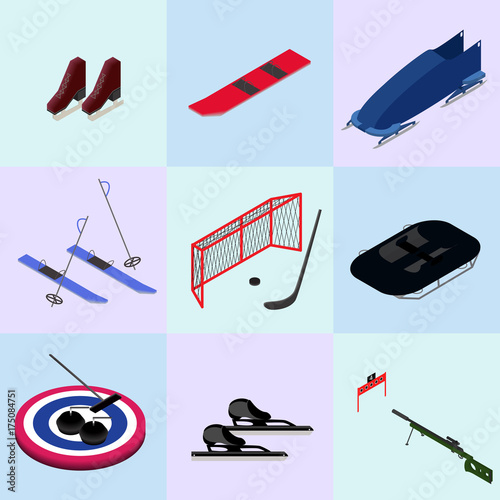 Set of isometric winter sports images