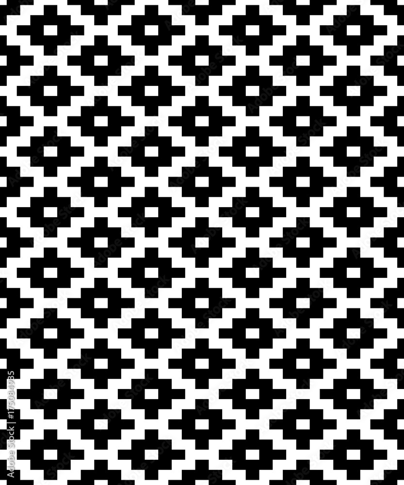 Fototapeta premium Simple ethnic geometric kilim seamless pattern in black and white, vector