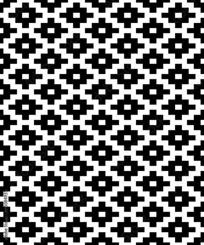Simple ethnic geometric kilim seamless pattern in black and white, vector