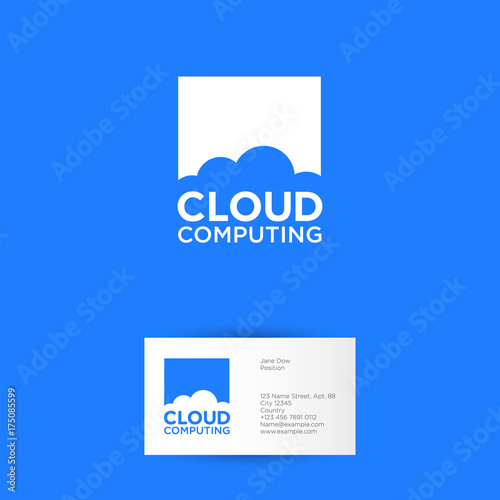 Cloud computing logo. Blue cloud emblems. Communication or network icon.