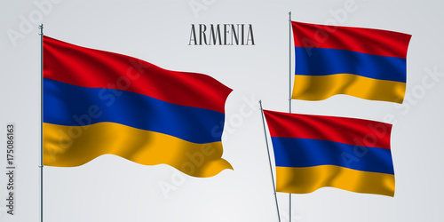 Armenia waving flag set of vector illustration