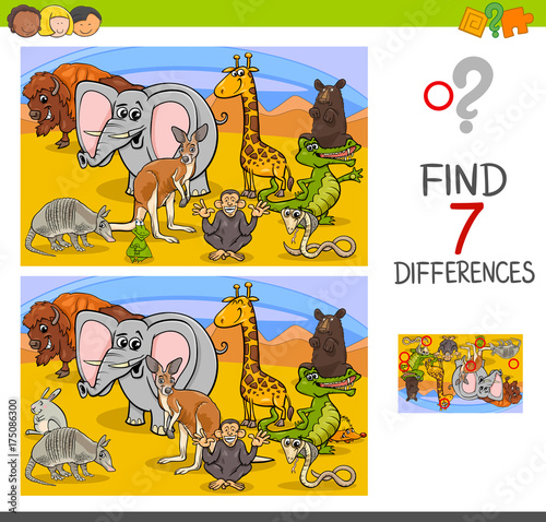 search differences game with wild animals