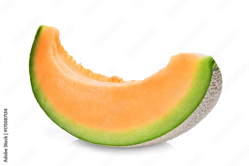 slice of japanese melons, green melon or cantaloupe melon with seeds isolated on white background slice of japanese melons, green melon or cantaloupe melon with seeds isolated on white background