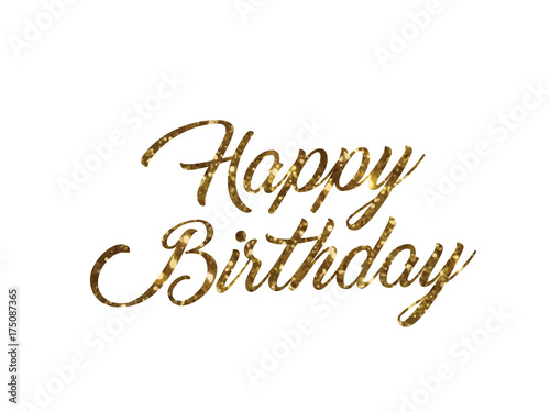 Golden glitter of isolated hand writing word HAPPY BIRTHDAY