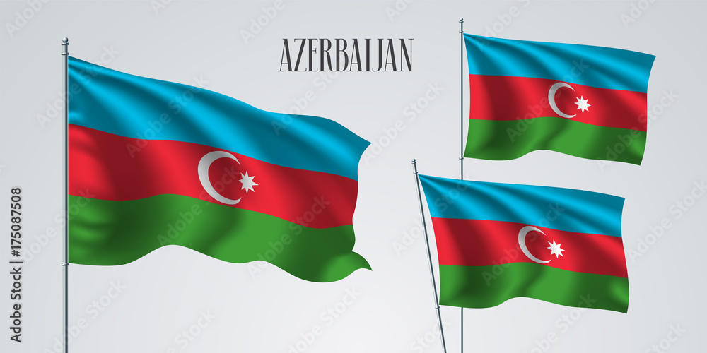 Azerbaijan waving flag set of vector illustration Azerbaijan waving flag set of vector illustration