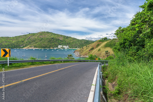 Asphalt road and sea in Phuket, Thailand.