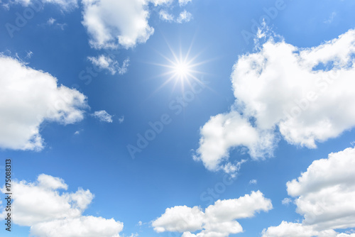 Sun with sunlight in cloud on blue sky background