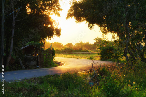Sunset country road, memory of my home concept