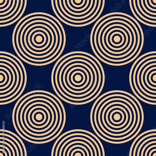 Golden blue geometric ornament. Seamless pattern for web, textile and wallpapers