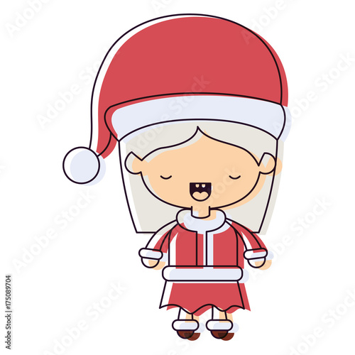 santa claus woman cartoon full body face eyes closed expression watercolor silhouette on white background