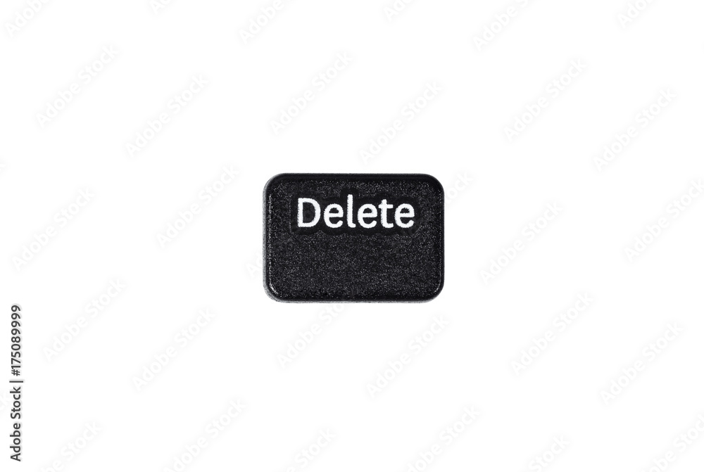 Black delete button closeup on white background Black delete button closeup on white background