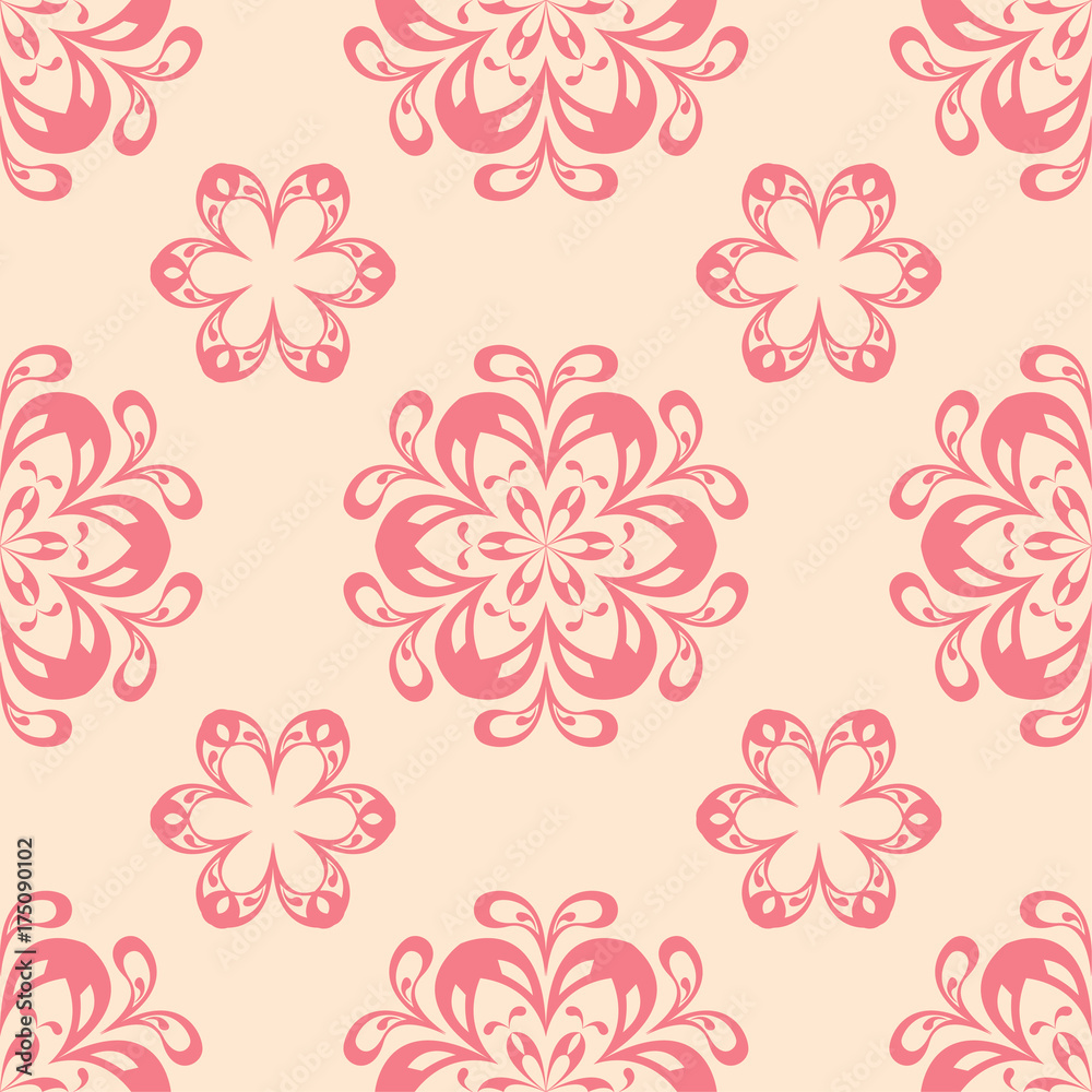 Red and beige floral ornament. Seamless pattern for textile and wallpapers