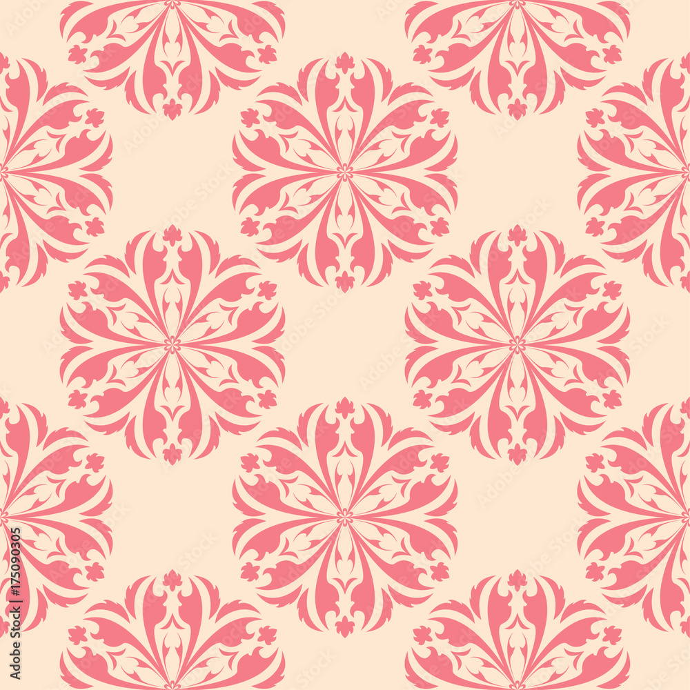 Red floral design on beige background. Seamless pattern for textile and wallpapers Red floral design on beige background. Seamless pattern for textile and wallpapers