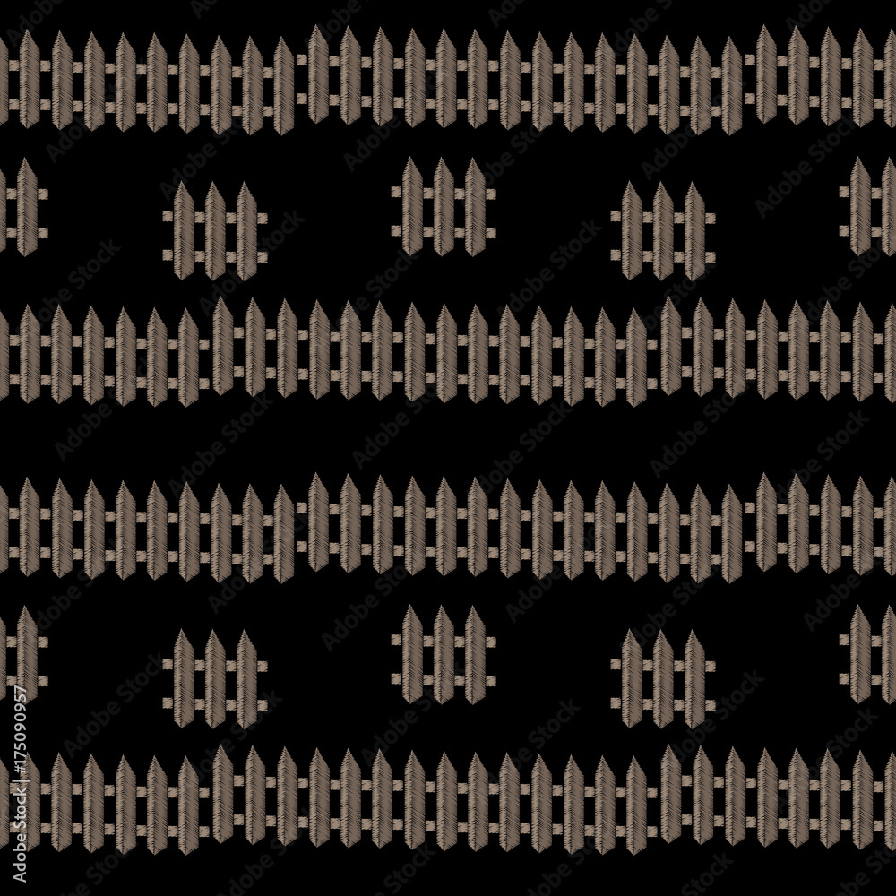 Embroidery stitches imitation seamless pattern with little fence