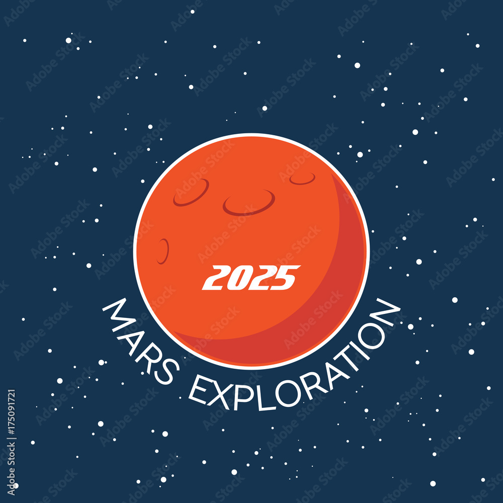 Mars Exploration vector cartoon poster